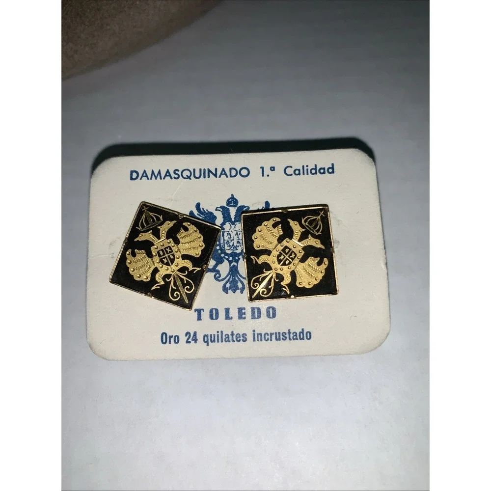 Vintage Toledo Holy Roman Emperor Crest‎ Damascene Cufflinks 3/4